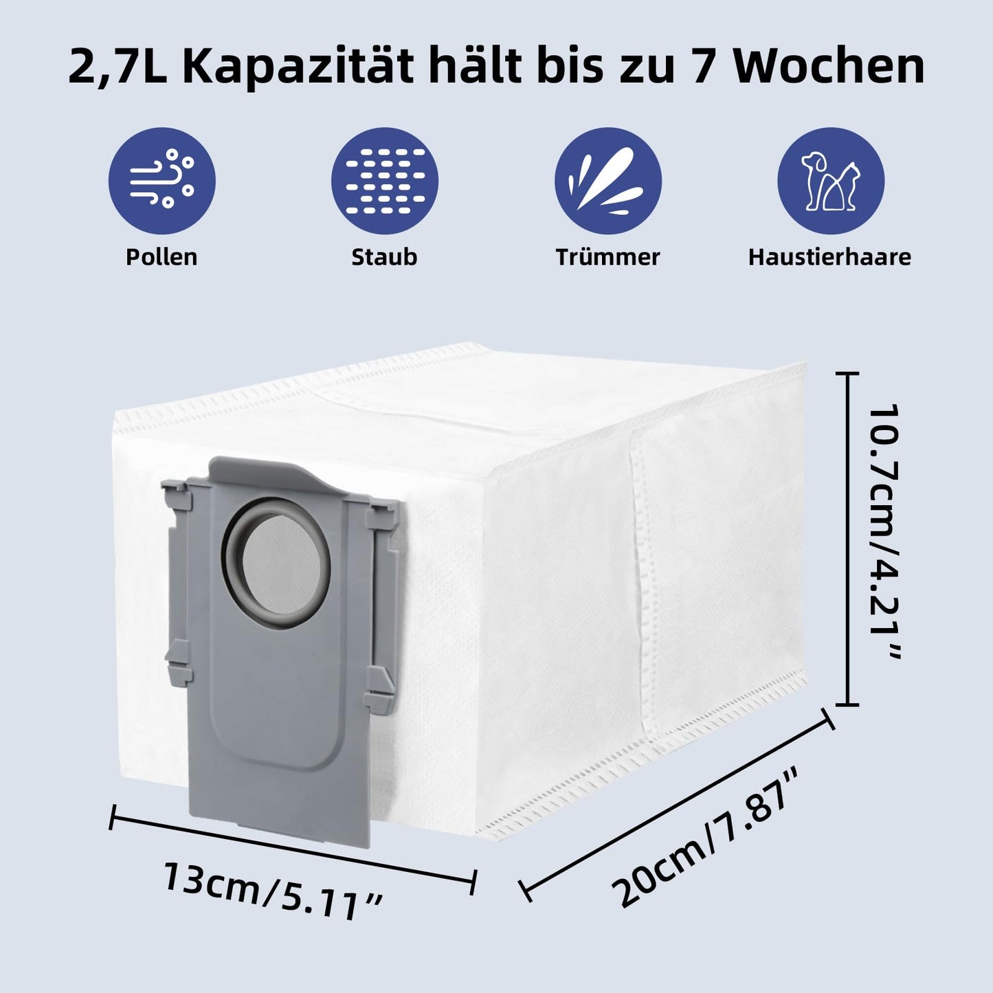 8 Stück Staubbeutel für Roborock Saros 10R / Q Revo/Qrevo Pro/Qrevo MaxV/Qrevo Curv/Qrevo Master / S8 MaxV Ultra / S8 Max Ultra Saugroboter, 2.7L große Kapazität Staubsaugerbeutel Ersatzteile