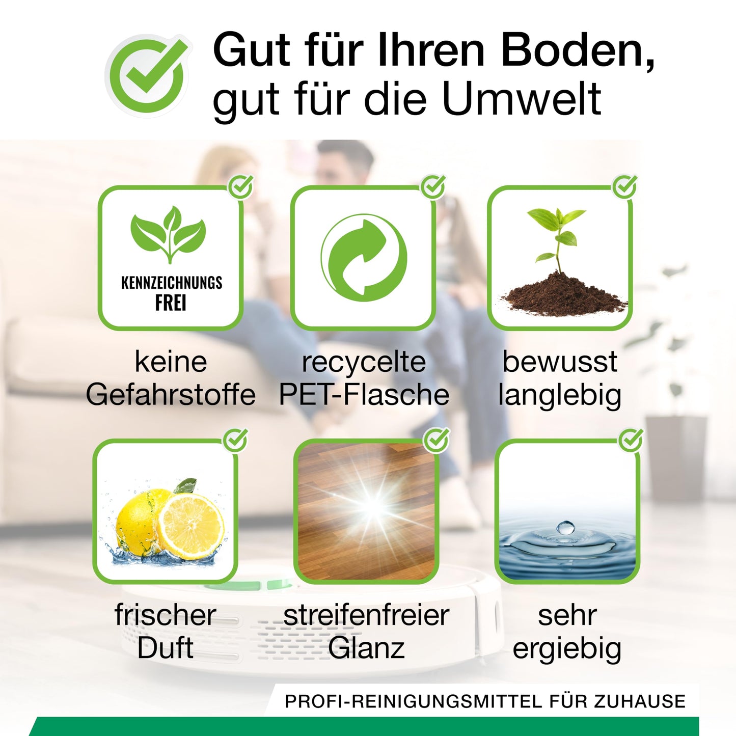 BiOHY Bodenreiniger für alle Wischroboter mit Frühlingsduft (1l Flasche) + Dosierer | Schaumarm & Streifenfrei | Reinigungsmittel Konzentrat für alle Böden